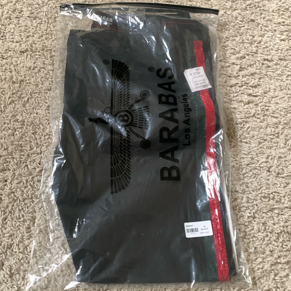 Men’s black jeans with red/green sequence stripes on the side. Barabas size 38
